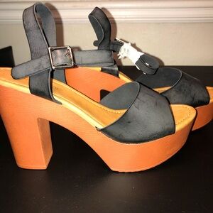 Chase + Chloe ADELA BLAKE BLACK PLATFORM CHUNKY WOODEN HEEL HEELS